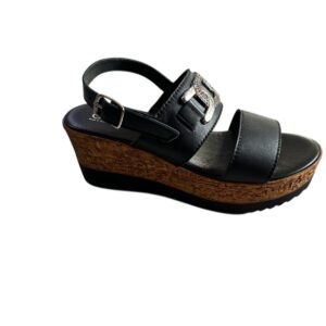 Sandalo in pelle con strass nero donna.