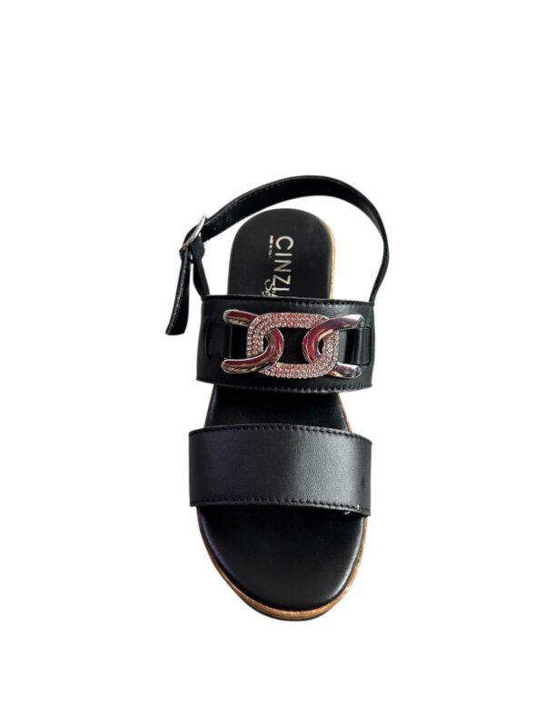Sandalo in pelle con strass nero donna. - immagine 3