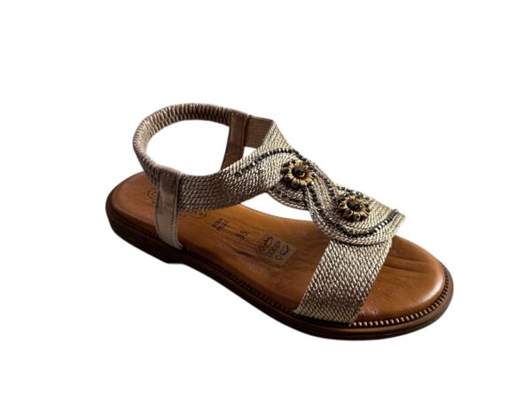 Sandalo in pelle color platino donna